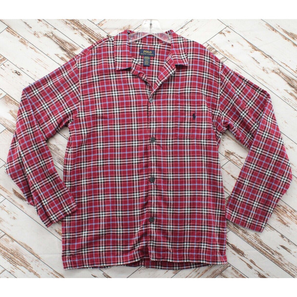 Polo Ralph Lauren Pajama Top Mens Medium Sleepwear Red Plaid Button Up Sleepwear - Picture 1 of 8